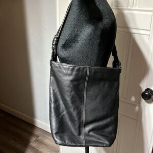 Vintage Nino Bossi Genuine Leather Hobo Shoulder Bag Black